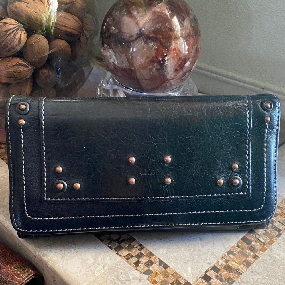 Chloe Paddington Black Leather Wallet with copper antiqued Accents and lock